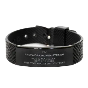 Badass Network Administrator Gifts, I'm Network Administrator not a magician, Sarcastic Black Shark Mesh Bracelet for Network Administrator Birthday Christmas for  Men, Women, Friends, Coworkers